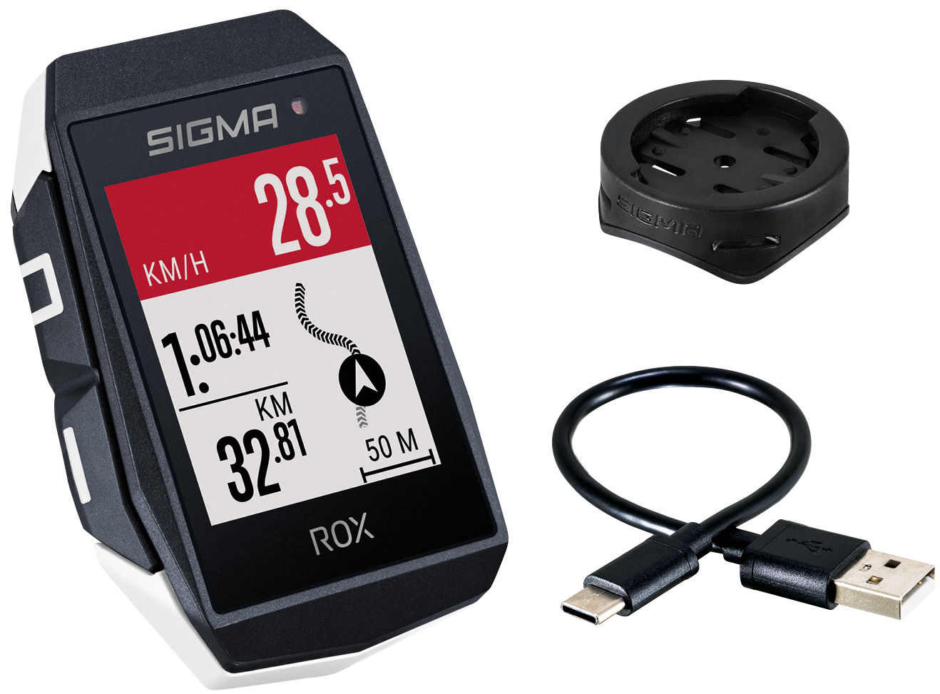 Sigma rox 11.1 evo gps zw/wit standaard stuurhouder + usb-c laadkabel