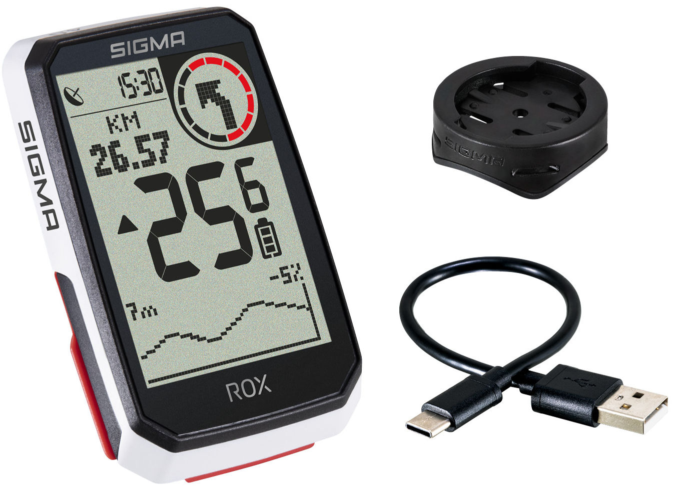 Sigma rox 4.0 gps zw/wit standaard stuurhouder + usb-c oplaadkabel