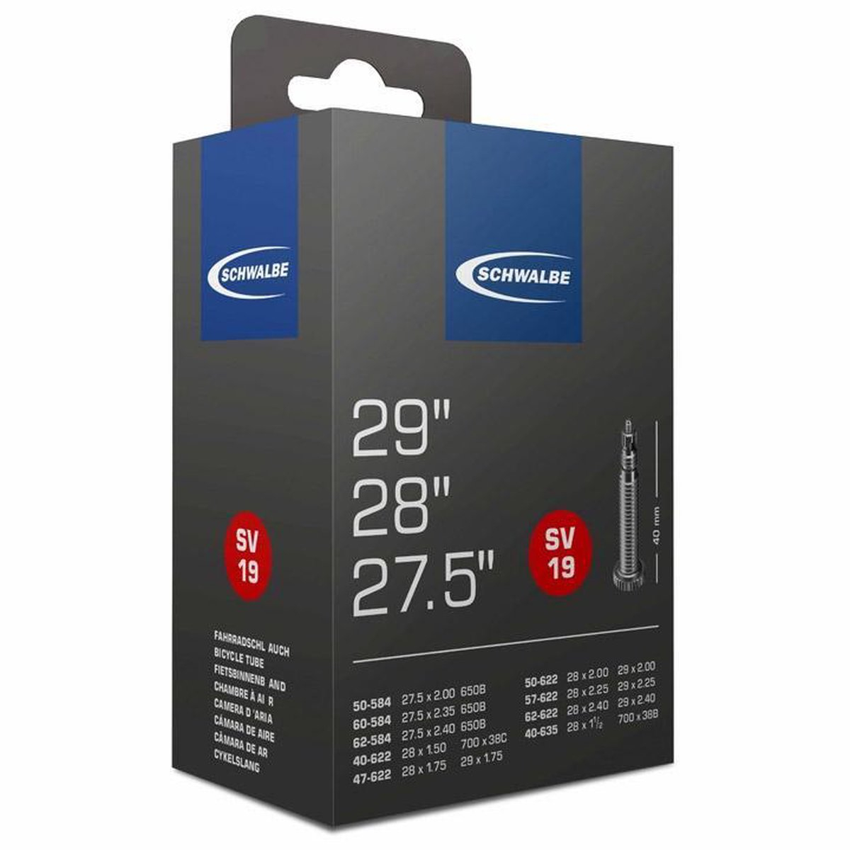 Schwalbe binnenband sv19f 27/28/29 inch 54/75-622 freeride sv 40 mm