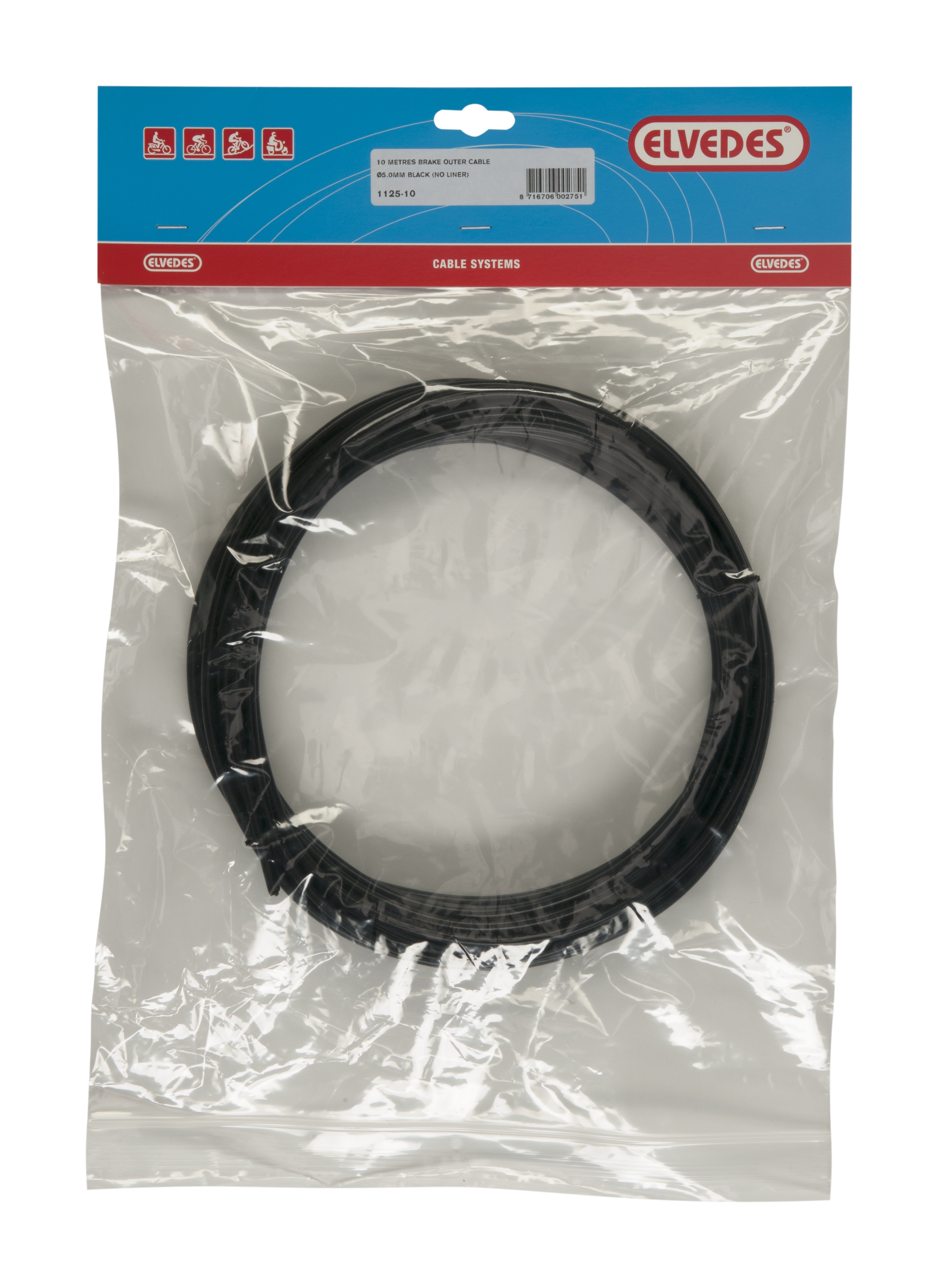 Elvedes Rem buitenkabel zonder voering ø5mm / 10 meter - zwart (rol)
