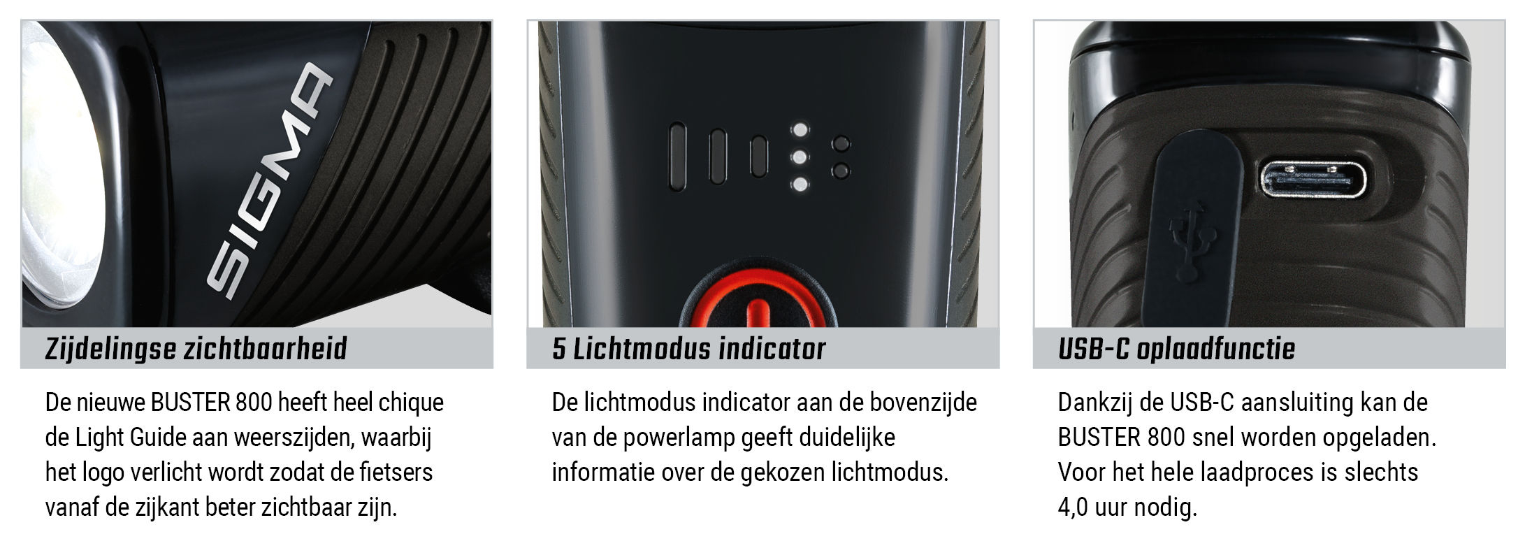 Sigma koplamp buster 800 led schroefhouder -li-ion accu usb